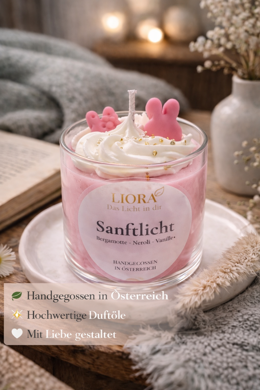 Sanftlicht - handgegossene Duftkerze mit Sahnehaube