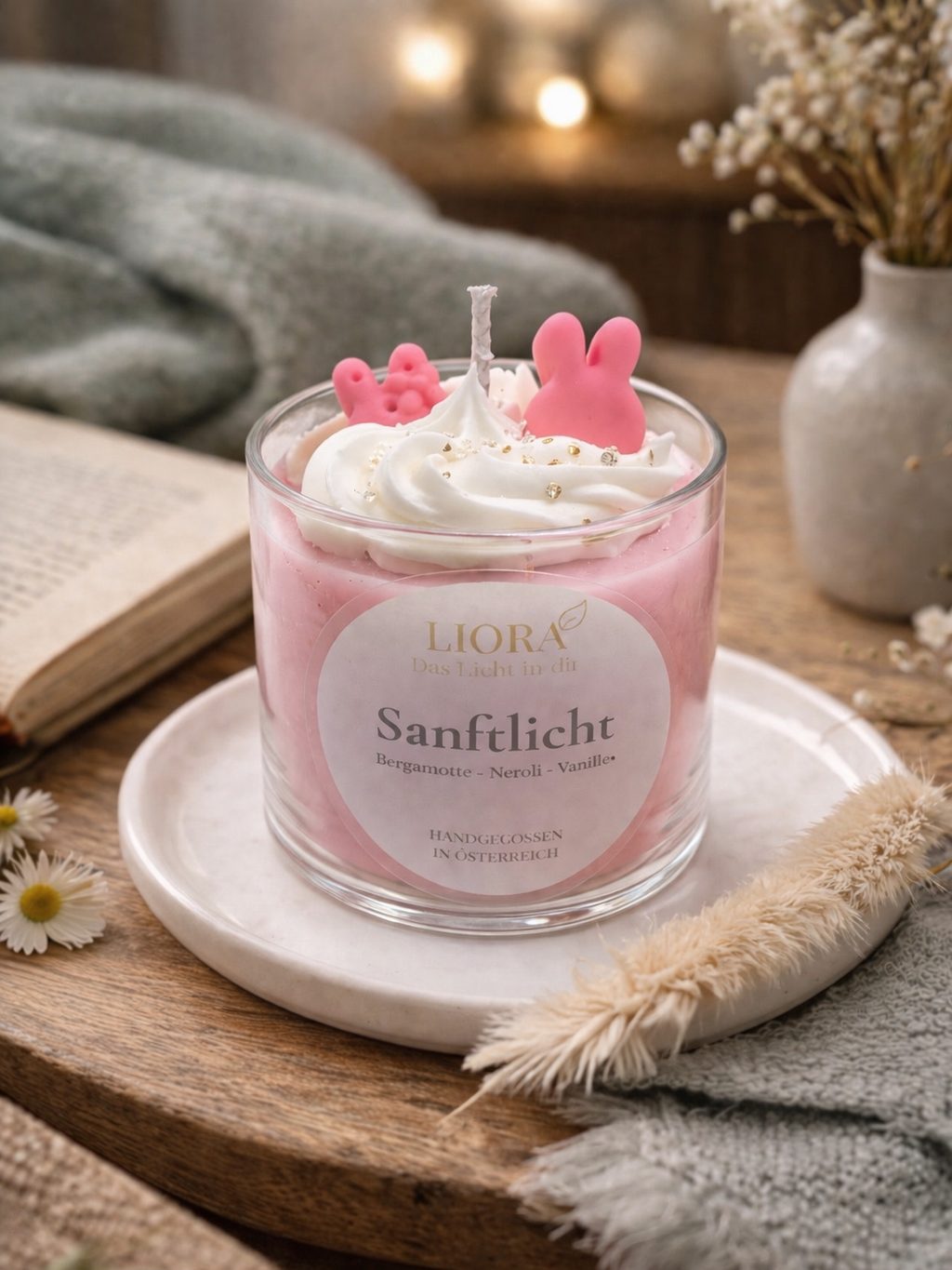 Sanftlicht - handgegossene Duftkerze mit Sahnehaube